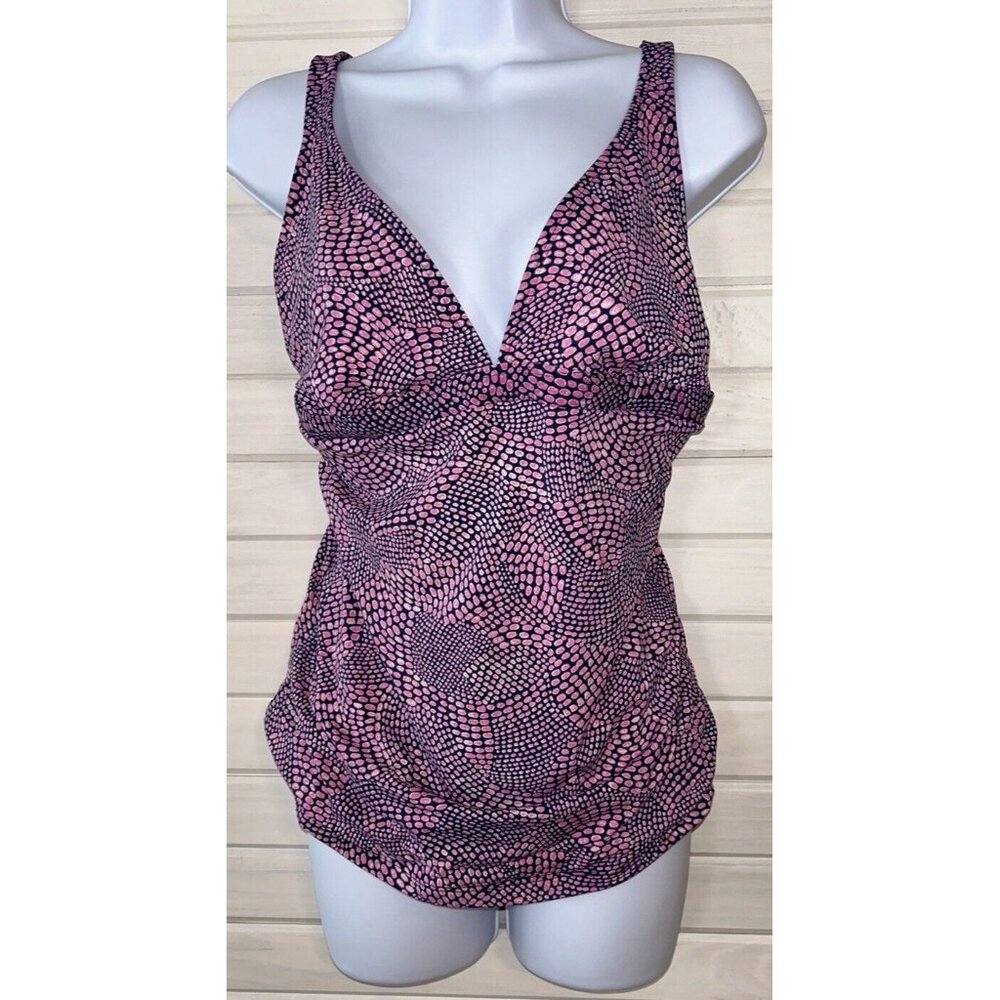 Title Nine Tankini Sz MEDIUM Swimsuit Top Pink Navy Mosaic Padded Swim Surf EUC - Picture 2 of 8